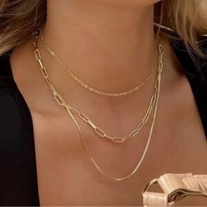 Stainless Steel 18K Gold Plated Tarnish Waterproof Layered Chian Neckalce